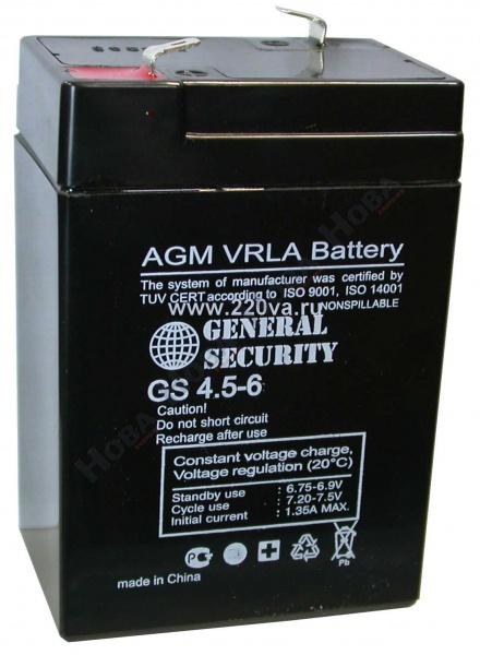 батарея General Security GS 4,5-6 (GS4,5-6) 4.5ah 6V - купить в Нижнем Новгороде